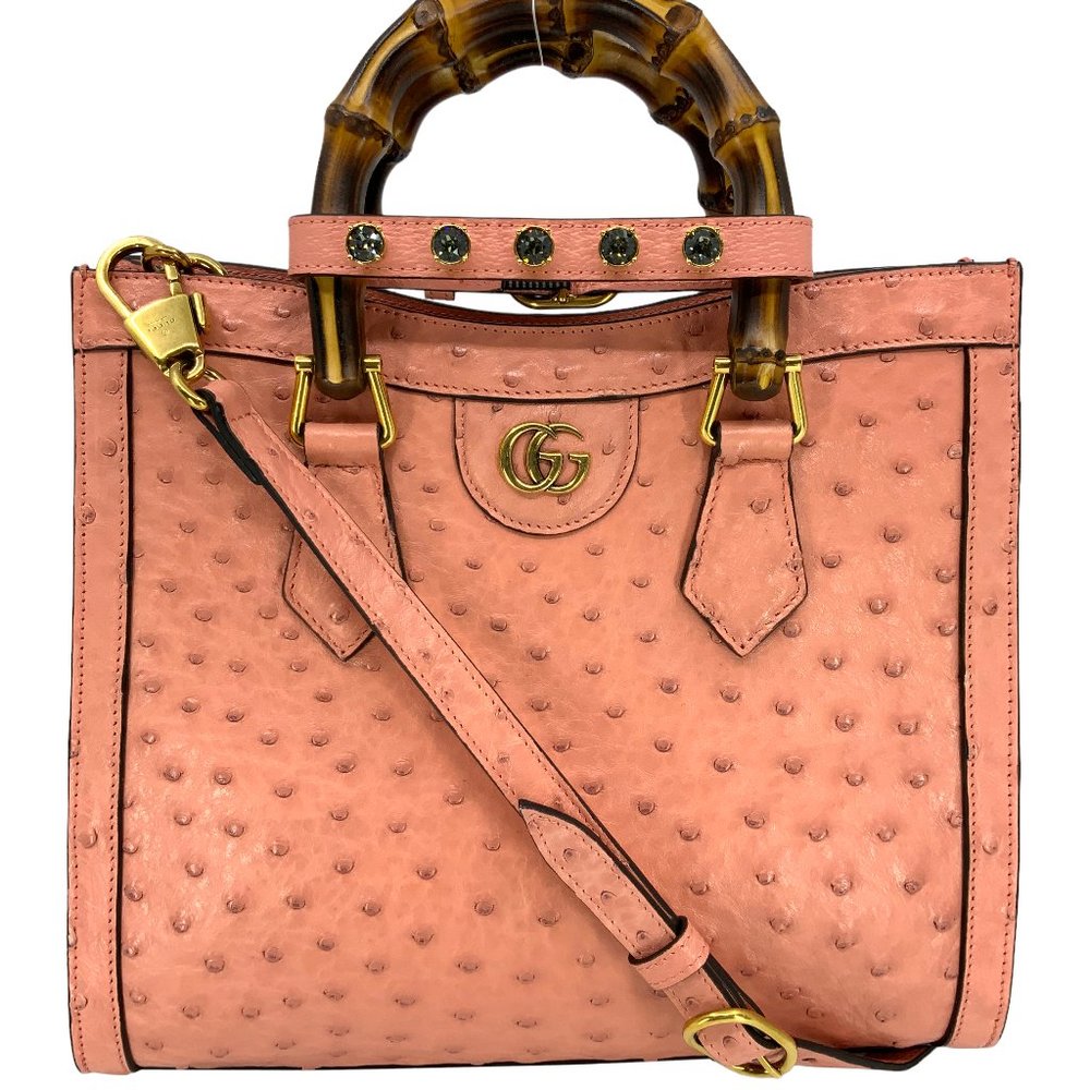 GUCCI Diana Medium Ostrich  Bamboo Handle Tote NEW